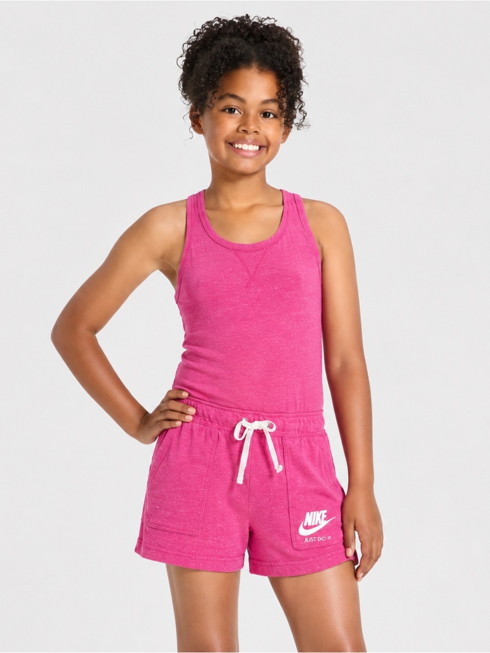 Nike Girls Pink Romper Size M Racerback One Piece Drawstring Shorts EUC